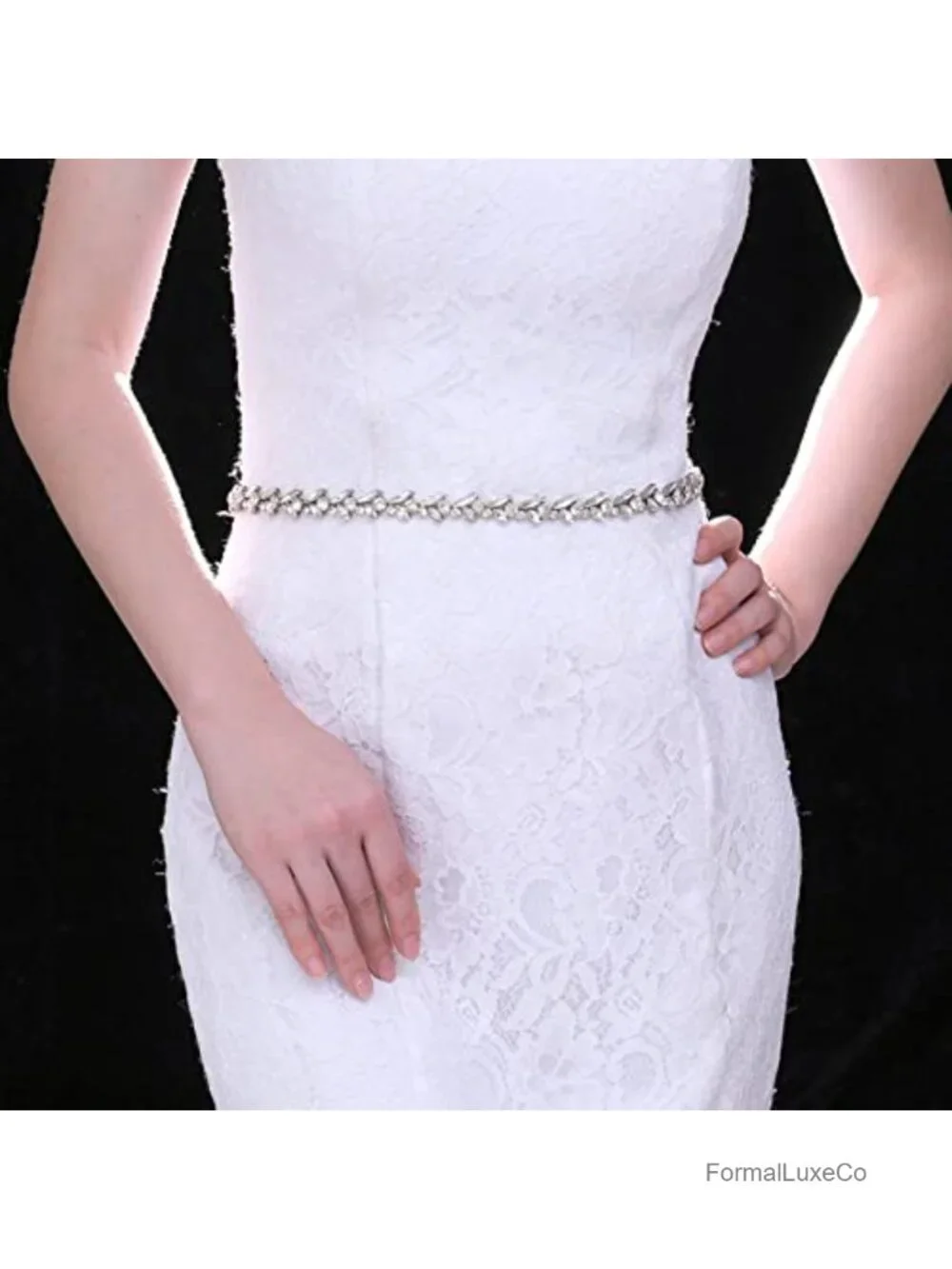 Rhinestone Bridal Belt with Organza Ribbon - Handmade Wedding Sash
